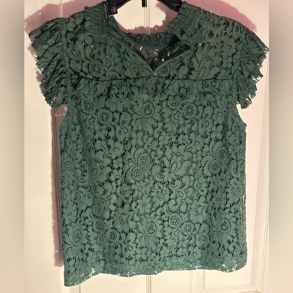 Ann Taylor Green Lace Blouse - Picture 2 of 3